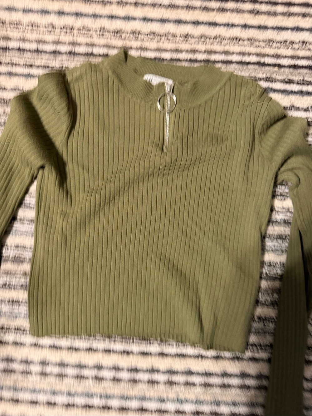 H&M Olive Green Ribbed Zip Pullover